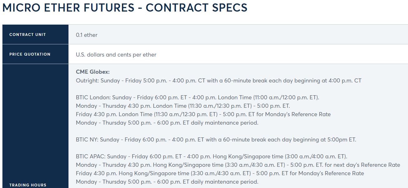 investir dans l'ethereum - micro ether futures specs