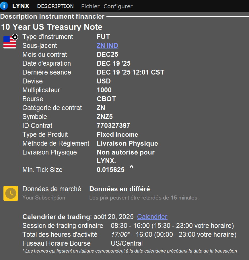 10 Year US Treasure Note - spécification du contrat 10 Year US Treasure Note - spécification du contrat